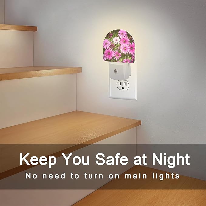 Purple Daisies Flowers Night Light, Beautiful Blooming Daisy Dusk to Dawn Night Light Plug in,0.5w Energy Saving Sleep Friendly NightLight for Kids Boys Girls Home Decor