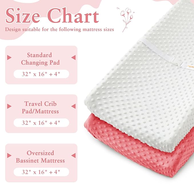 Homiest 2 Pack Changing Pad Cover, White + Pink Changing Table Sheets, Ultra Soft Fleece Minky Dot Fabric, Breathable Comfortable Diaper Pad Cover for Girls and Boys, Machine Washable