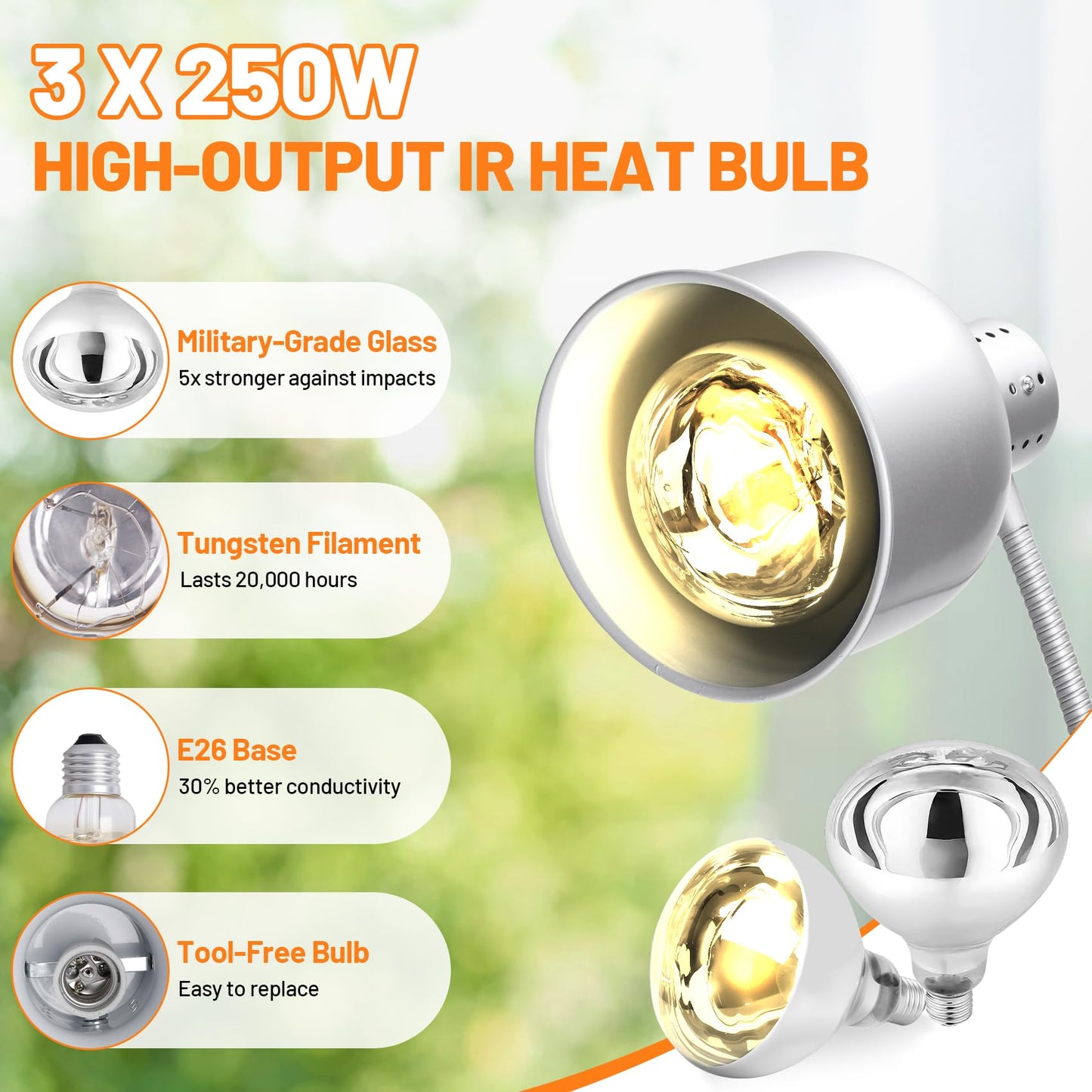 Food Heat Lamp, Commercial 500W Infrared Dual-Head Table Food Warmer Lamp, with 360° Adjustable, Suitable for Buffet Tables, Restaurant Kitchens and Catering Services