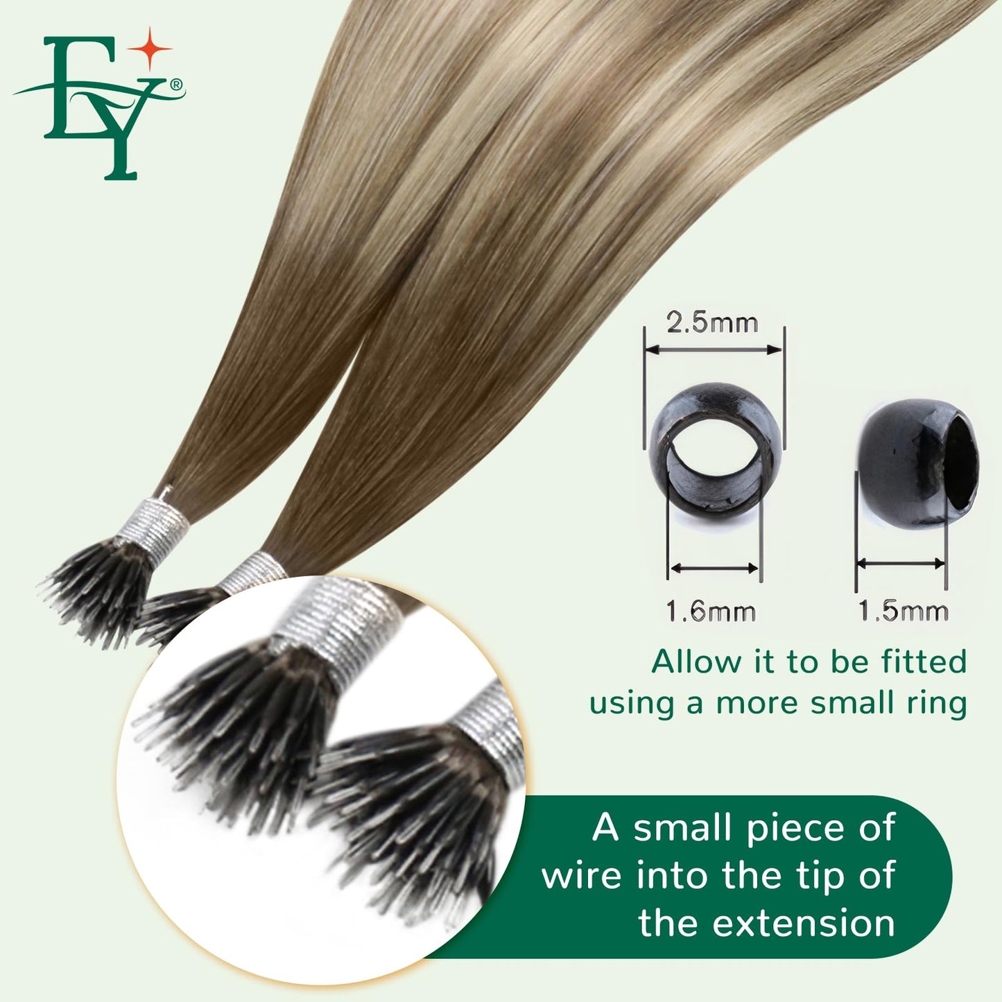 Easyouth Nano Hair Extensions Human Hair Ombre Nano Ring Hair Extensions Ombre Dark Brown to Brown with Blonde Nano Bead Hair Ex