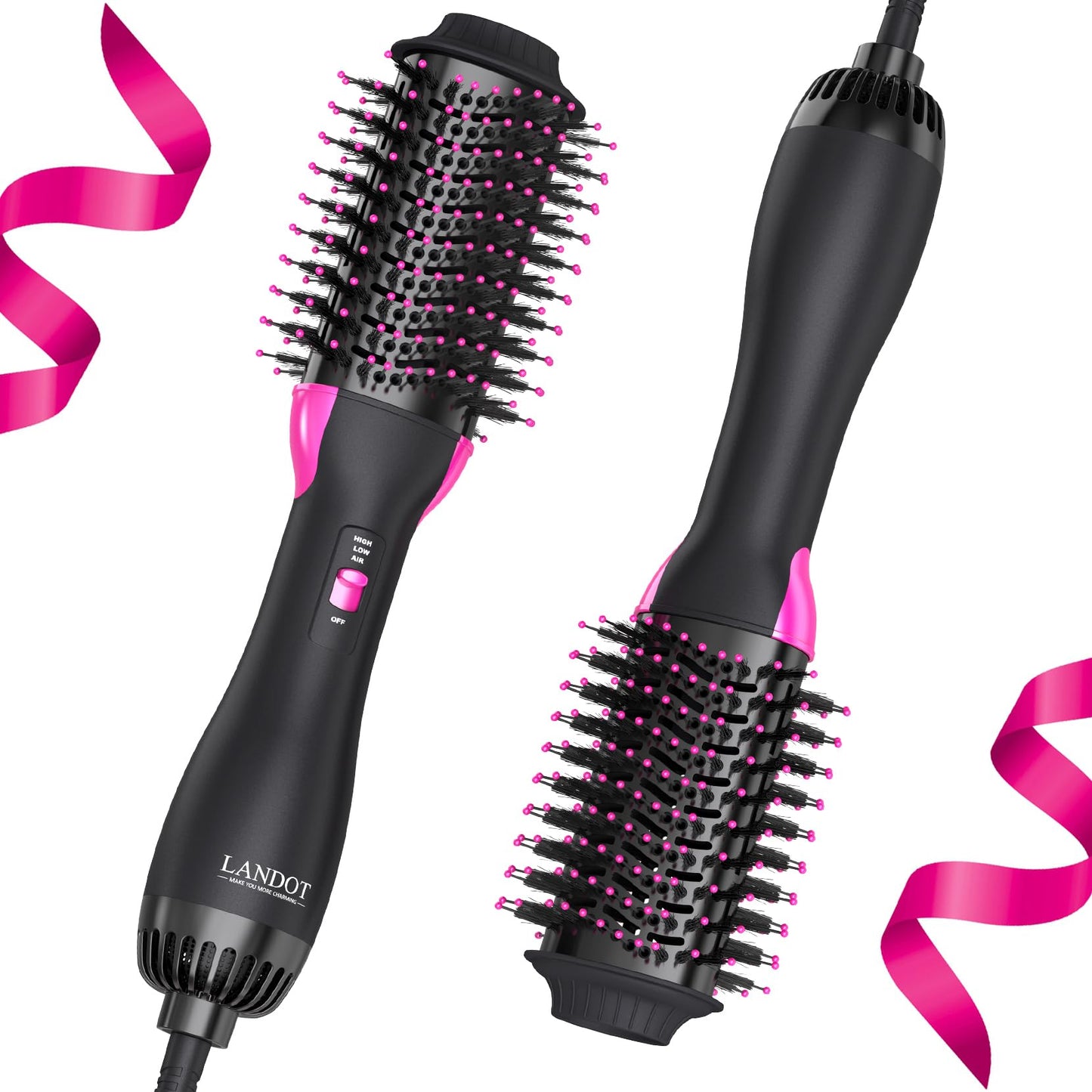 Hair Dryer Brush Blow Out Brush - Hot Air Styler and Volumizer for Smooth, Frizz-Free Results - 60mm Oval Barrel HairDryer for S