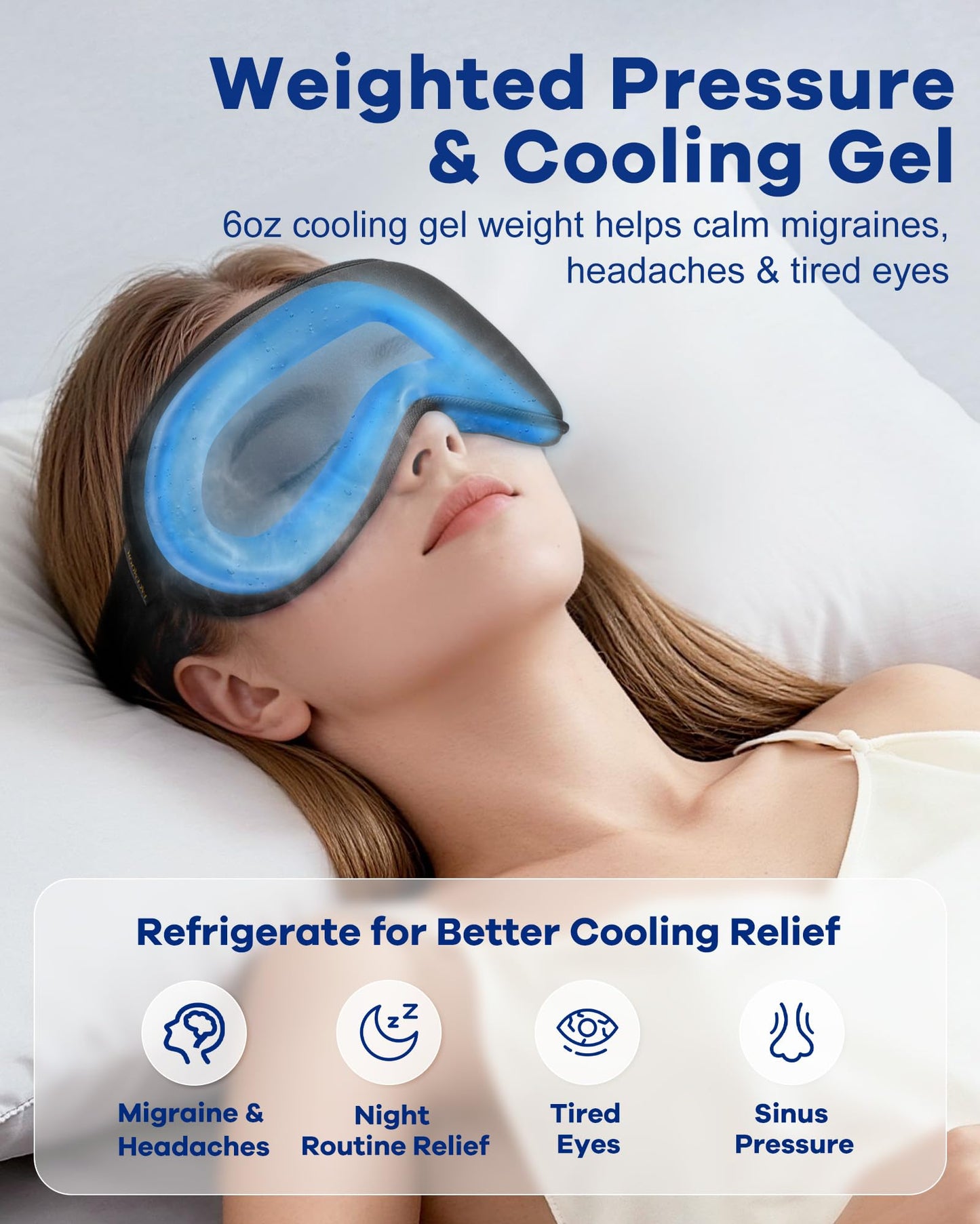 3D Weighted Cooling Gel Eye Mask – 6oz Weighted Eye Mask for Sleeping, 100% Blackout Gentle Pressure Sleep Mask, Ice Cold Gel, Migraine & Headache Relief, Eye Care, Eye Cover Blindfold for Women Men