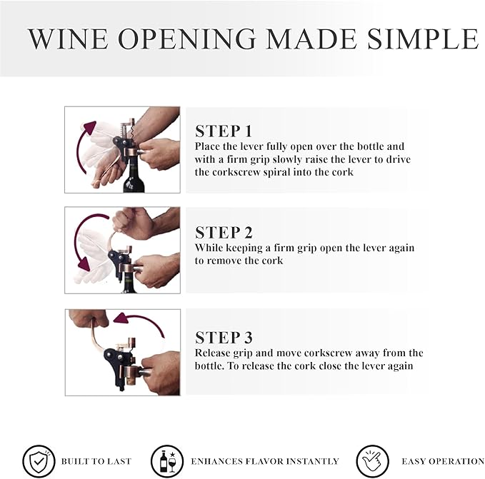 Cork Screw Wine bottle opener - 7 accessories in a premium box - Sturdy Rabbit Wine Opener Manual - Foil Cutter - Extra Spiral - Bottle Stopper - Drip Ring - Aerator Pourer – Opener Lever