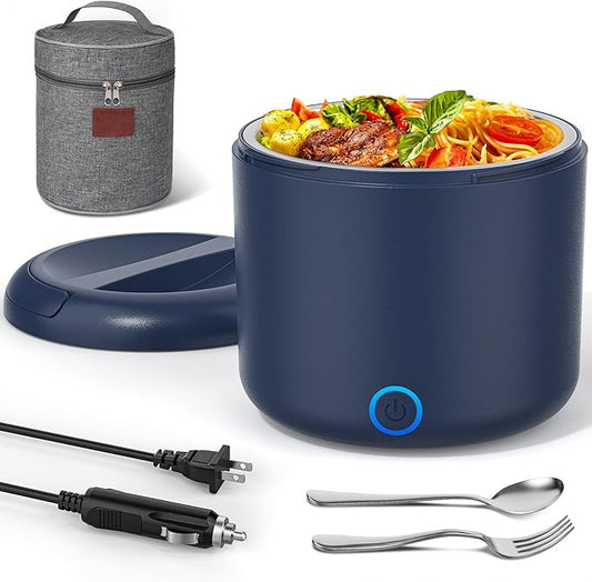 41-Ounce Electric Lunch Box 80W Heated Lunch Box, Portable Food Warmer for Work with 1.2L 304 Stainless Steel Container and 12V/24V/110V/220V Compatibility in Car Truck