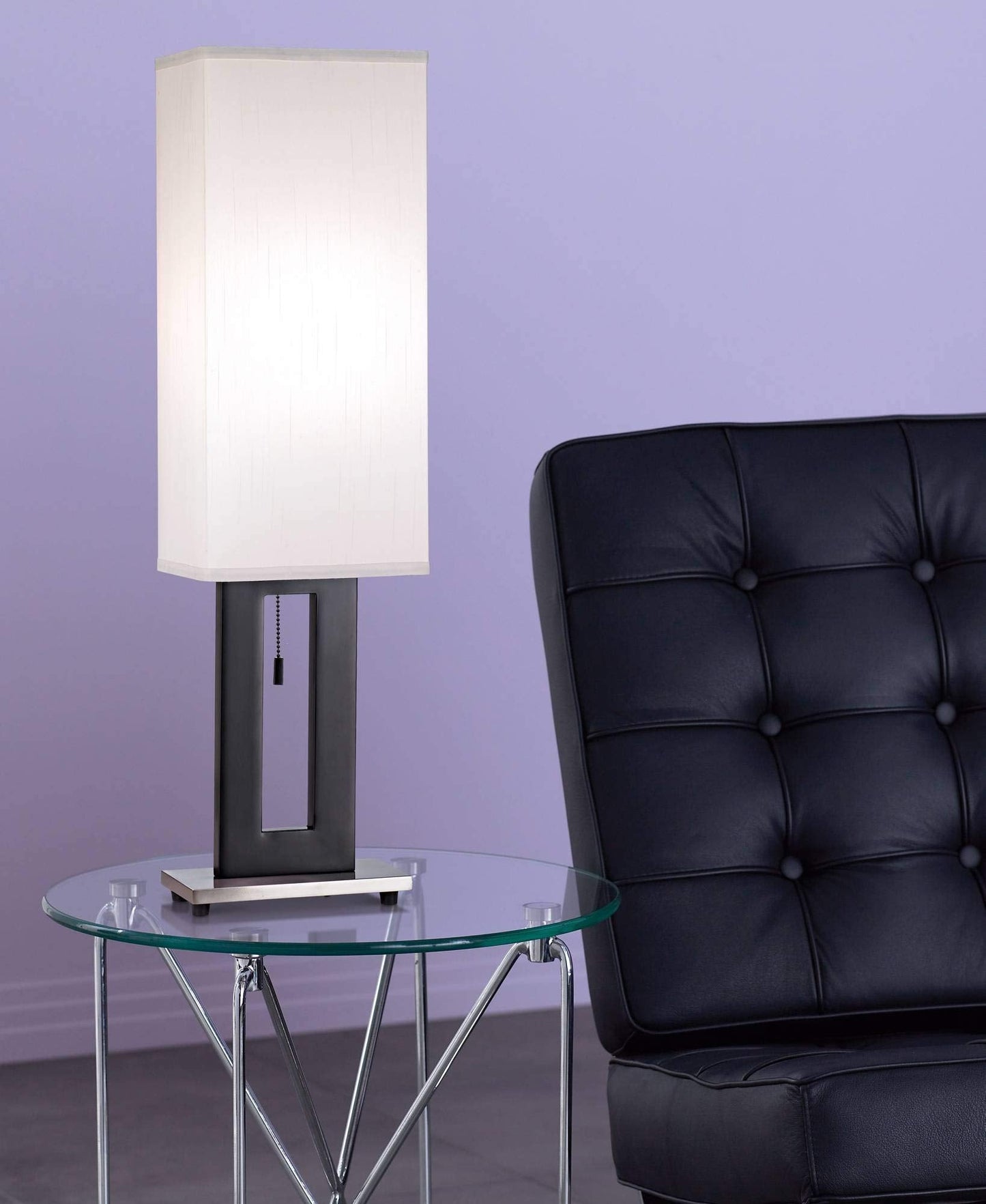 360 Lighting Modern Table Lamp - 30 Tall, Black & Nickel Metal Base, Off White Shade, Model 33009, Ideal For Living Room & Bedroom