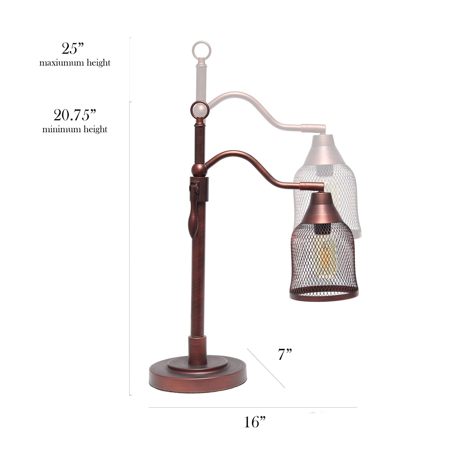 Elegant Designs LT1059-RDB Adjustable Table Lamp, Metal Netted Shade, Red Bronze