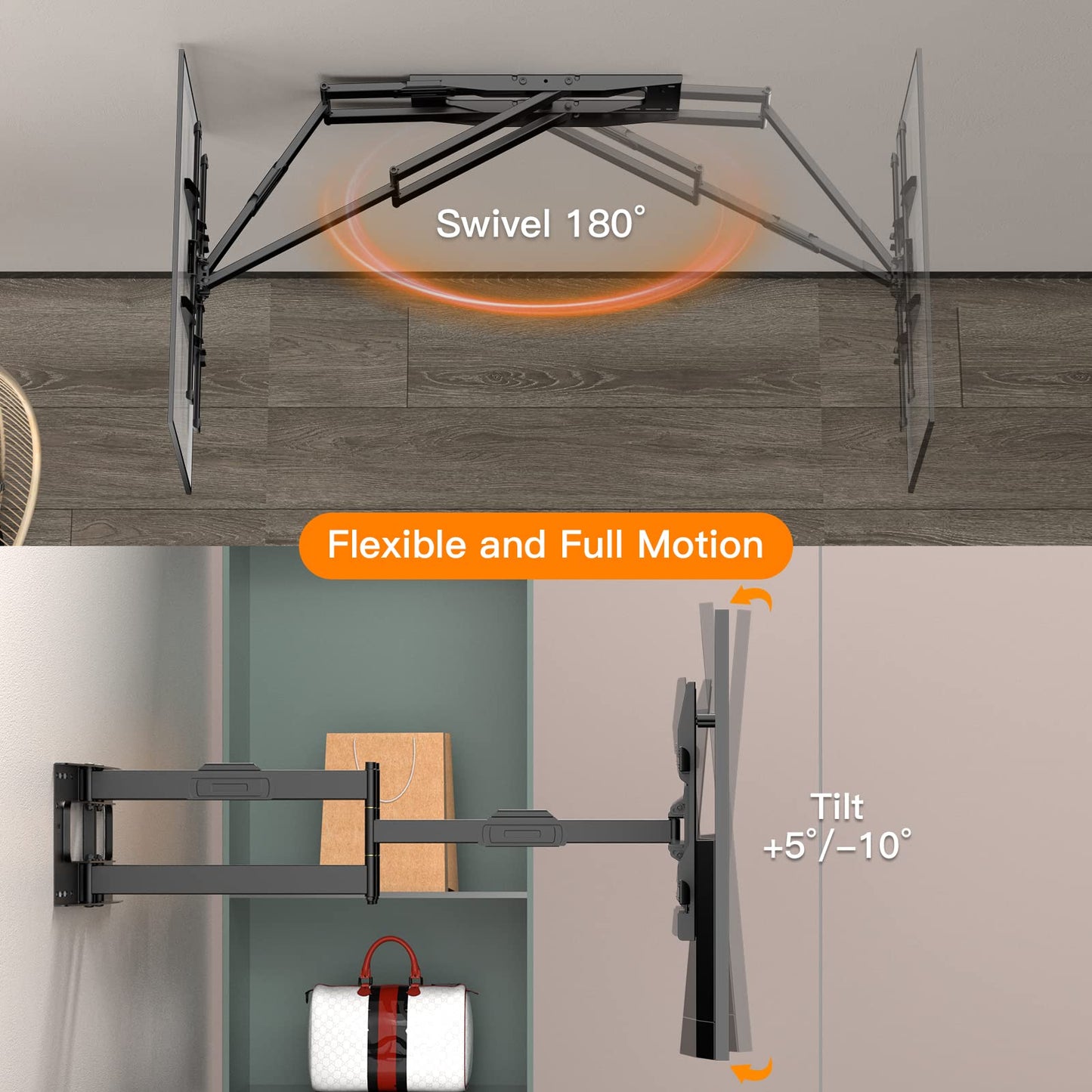 Heavy Duty Long Arm TV Wall Mount with 43" Dual Articulating Arms for Most 50-90 inch Screens, Full Motion TV Mount Swivel Tilt tv Bracket Holds 198lbs,16”,18”,24” Studs VESA 600x400MM FORGING MOUNT