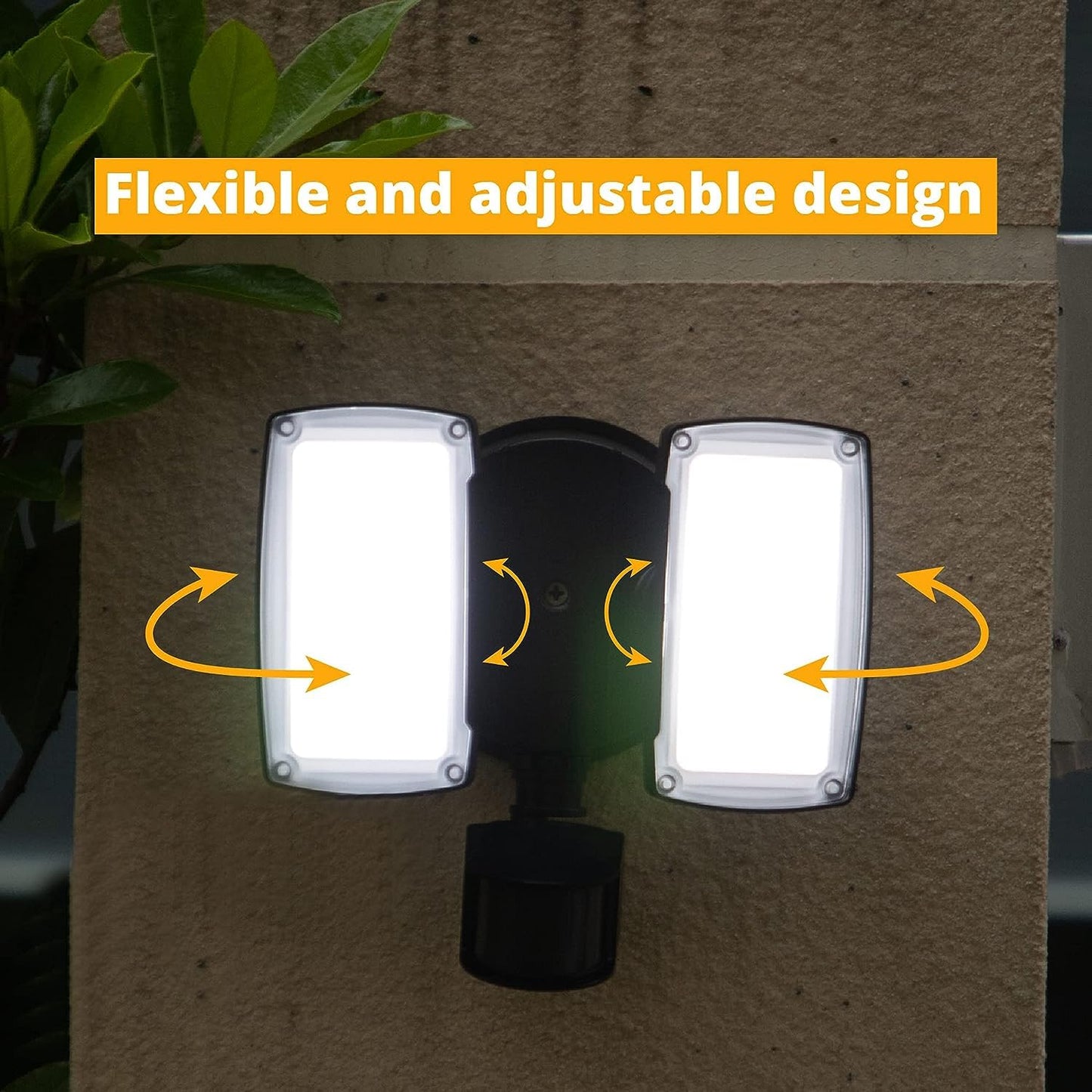 Ume 19W Led Flood Light With Motion Sensor, 2000Lm, Ip65 Waterproof, Black, Adjustable Heads, Dusk To Dawn For Outdoor Use