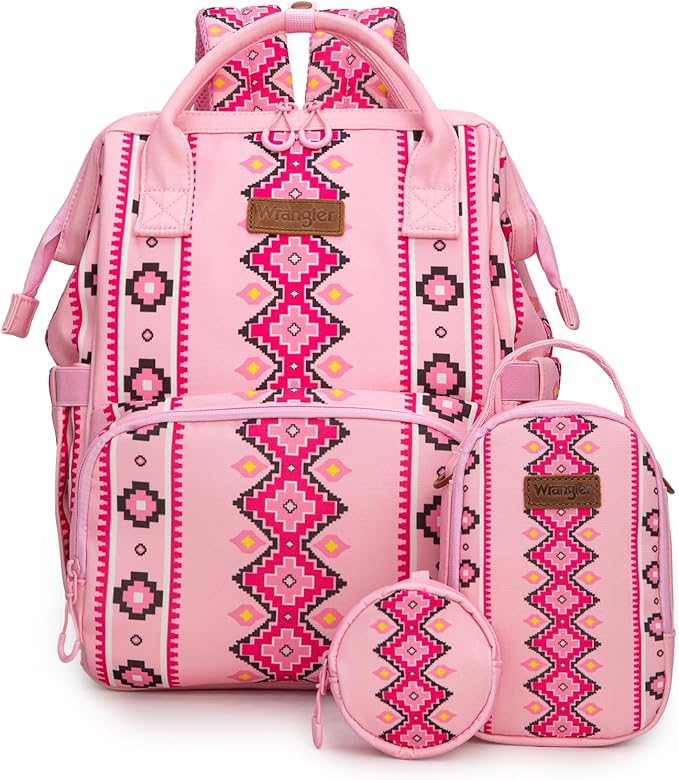 Montana West Wrangler Callie Diaper Bag Backpack with Pacifier Case, Crossbody Bottle Bag and Stroller Straps Western Pattern Multifunction Baby Travel Bag Set WG2215-9110PK