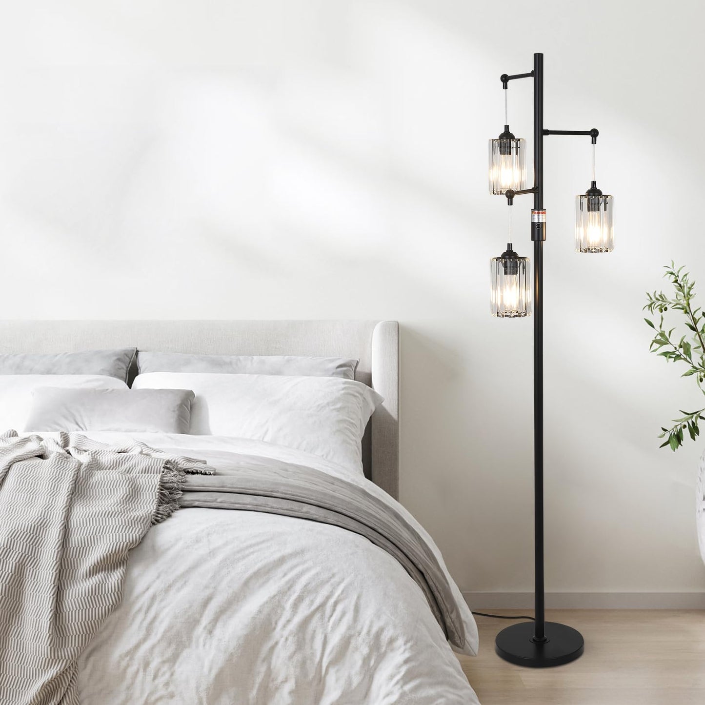 Stepeak Black Crystal Floor Lamp, 3 Lights Dimmable, 65in Tall, Industrial Design for Living Room, Model 250305C1