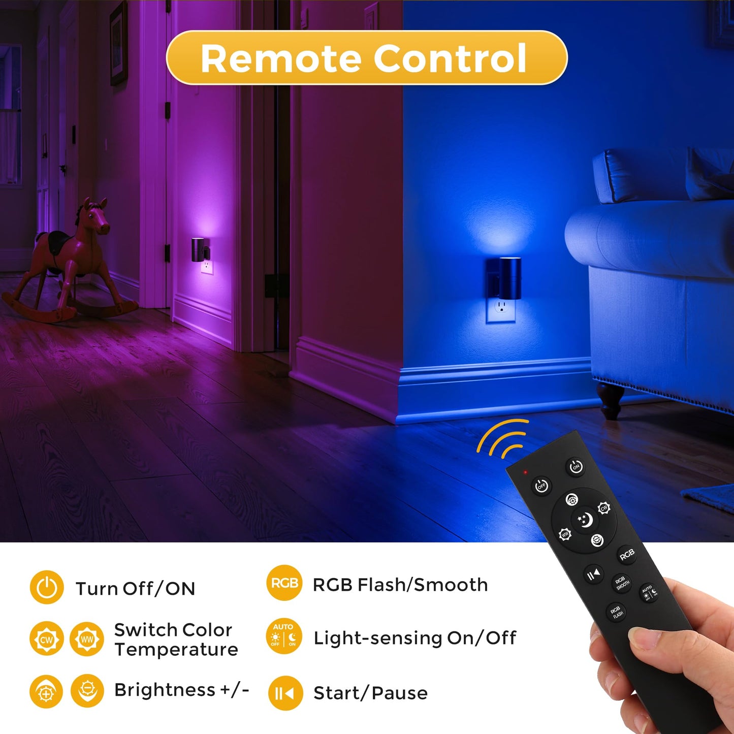L Lohas Led Night Light With Remote  Night Lights Plug Into Wall  Rgb Color Changing Nightlight With Light Sensor  Nightlights For Kids Gifts Halloween Christmas Party Hallway Bedroom Kids Room 1 Pack