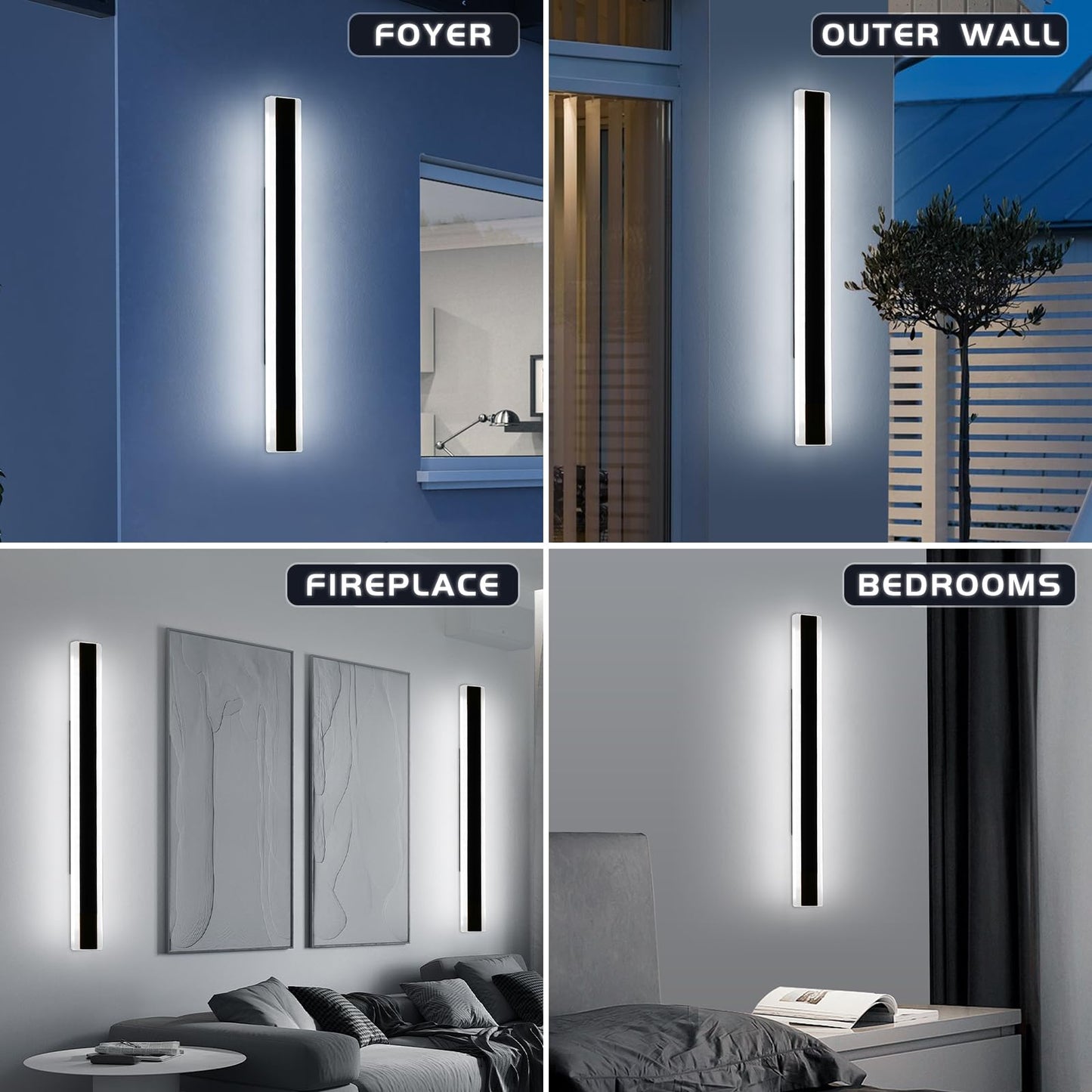 Mikeru 31.4Inch Long Led Wall Light  6000K Cool White Modern Outdoor Wall Light Ip65 Waterproof Black Acrylic Porch Exterior Lighting Fixtures  Exterior Wall Mount Lights For Garage Front Door