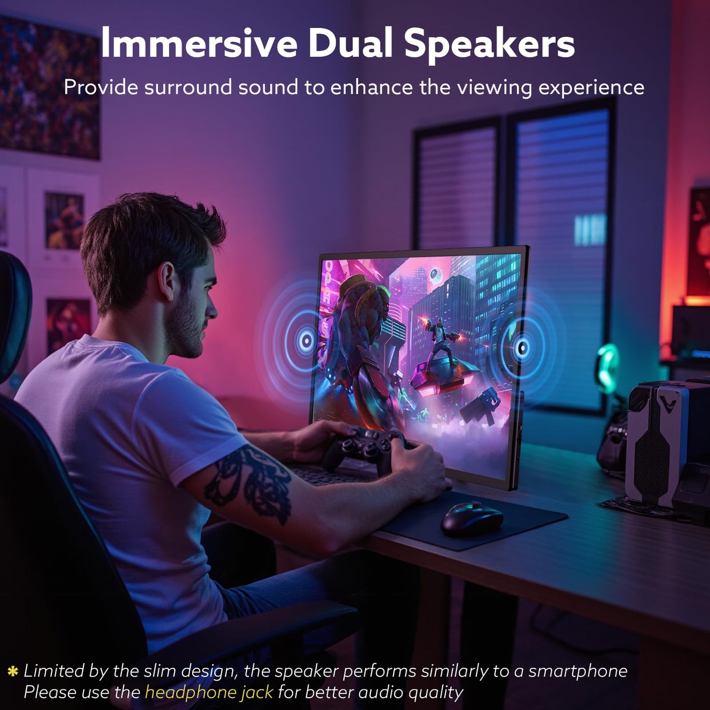 GWSGUT 23.8'' FHD 1080P 120Hz Portable Monitor VESA USB-C HDMI Large Second External Gaming Screen Built-in Stand Speakers for Laptop PC Mac Phone PS4/5 Xbox HDR IPS Display (1080p 120Hz, 23.8")