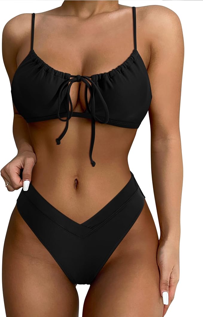 SUUKSESS Women High Waisted String Bikini Sets Sexy Two Piece Cutout Swimsuits