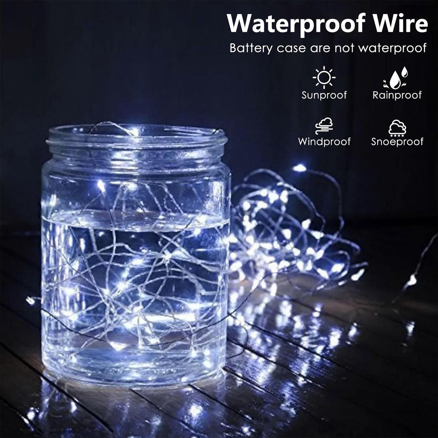 EXF 4-Pack Fairy Lights, 50 LED, Waterproof, Battery Operated with Timer, 16FT, Cool White, Model YHY-BO50LED