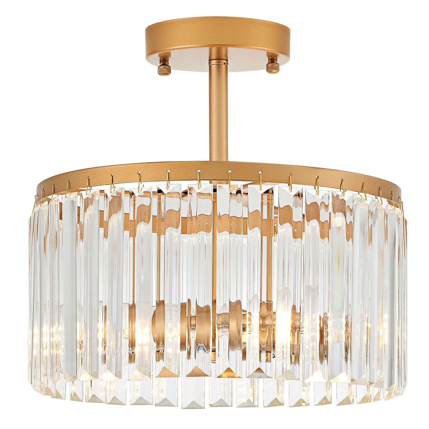 Lighceac 12 Gold Semi Flush Mount Crystal Ceiling Light Fixtures For Kitchen Modern Industrial 2-Light Small Chandeliers Lighting For Bedroom Entryway Hallway Living Dining Room Foyer