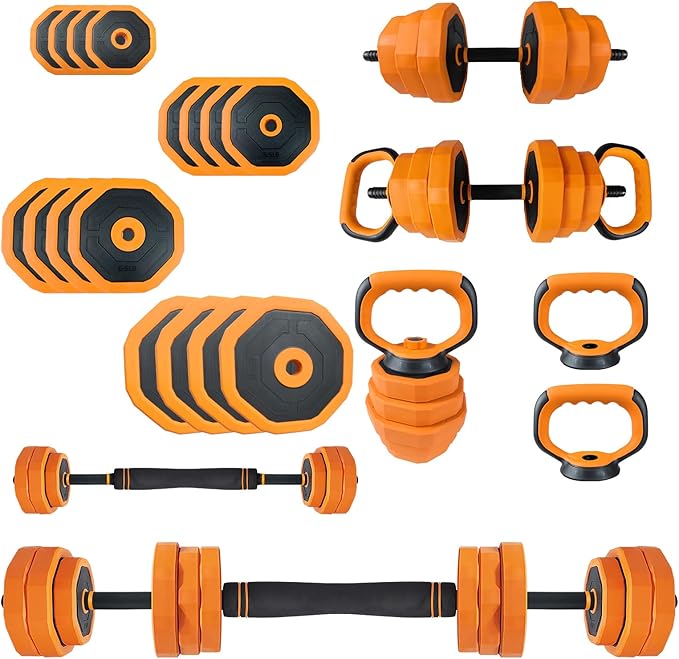 Adjustable Dumbbell Set, 44/66/88 LBS 4-In-1 Home Gym Weights with Connector As Dumbbell, Kettlebell,Barbell for Strength ...