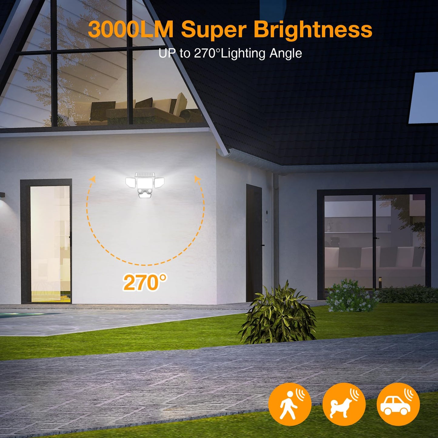Onforu 3000LM Solar Security Lights, 4 Heads, Remote Control, IP65 Waterproof, Motion Sensor, Black, Model BDTYE06-4