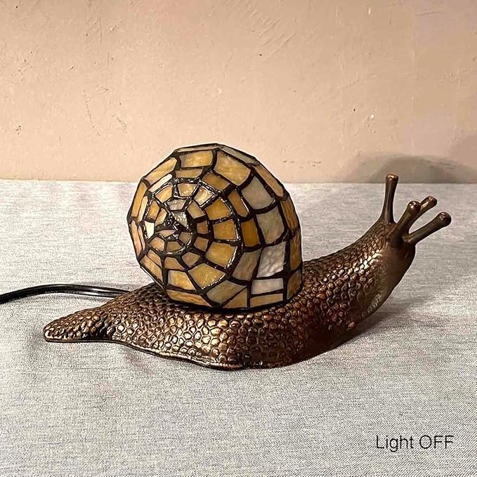 Bieye L10943 Land Snail Tiffany Style Stained Glass Accent Table Lamp for Home Decoration (Yellow, 10" D x 5" W x 5" H)