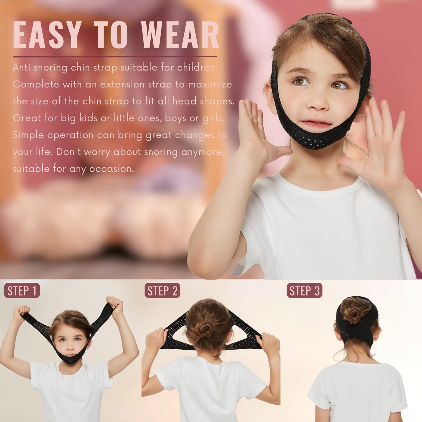 Orapink Anti-Snoring Chin Strap, Small Size Chin Strap for Snoring, Reduce Snoring - Breathable Anti Snoring Device, Sleep Aid Solution Flexible Adjustable Face Slimmer