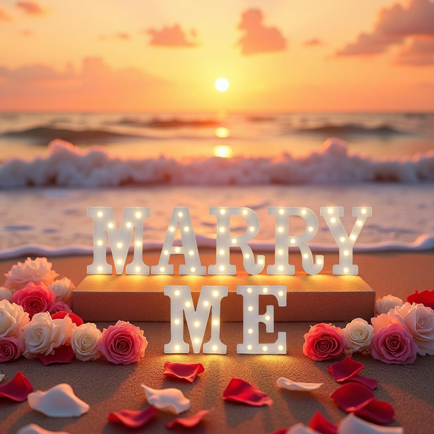 Marry Me Light Up Letters, LED Marry Me Sign for Proposal Decorations, Battery Powered Letter Lights for Proposal Engagement Wedding Decor