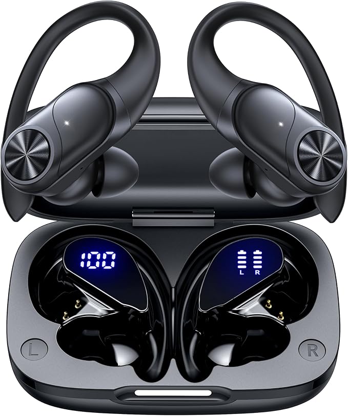 PocBuds Bluetooth Headphones Wireless Earbuds 80hrs Playtime Wireless Charging Case Digital Display Sports Ear Buds with E...