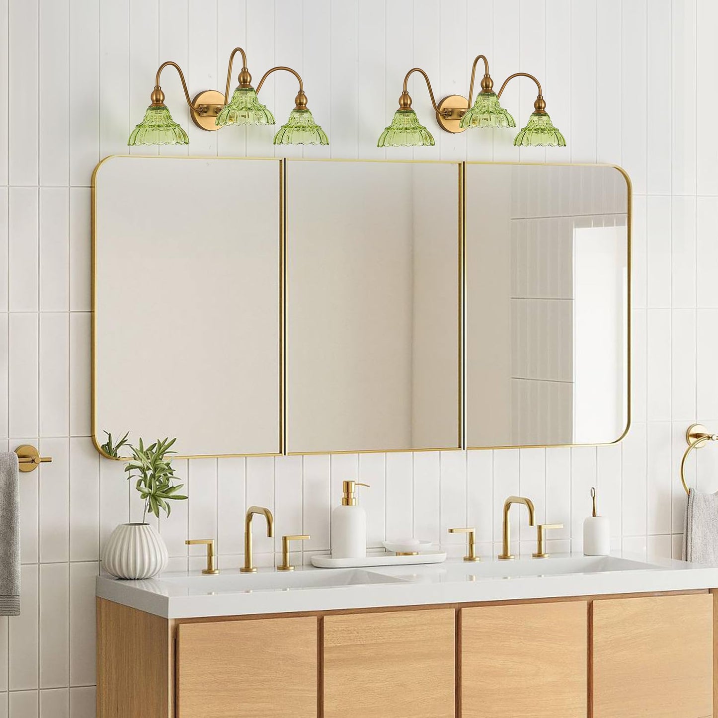 Tlolgt Vintage Bathroom Vanity Light 3-Light Bedroom Vanity Lighting Fixtures Green Wall Sconces For Living Room Hallway Dining Room Kitchen