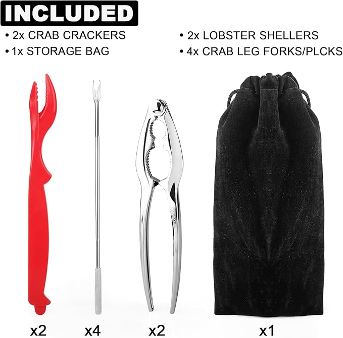 Seafood Tools Set includes 2 Crab Crackers, 2 Lobster Crackers Shellers, 4 Crab Leg Forks/Picks - Nut Cracker Set