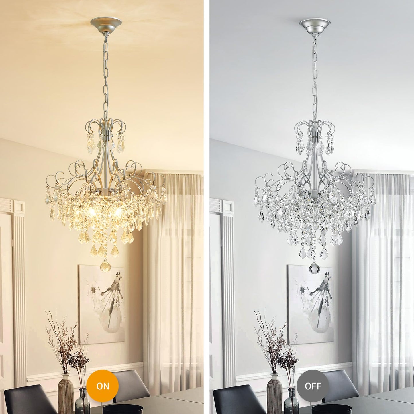 Wuzups Crystal Chandelier 5-Light Pendant Ceiling Light Modern Lighting Fixture For Dining Room Hallway Bedroom Kitchen Bathroom  H 22.4 X W 18.3  E12 Base  Silver