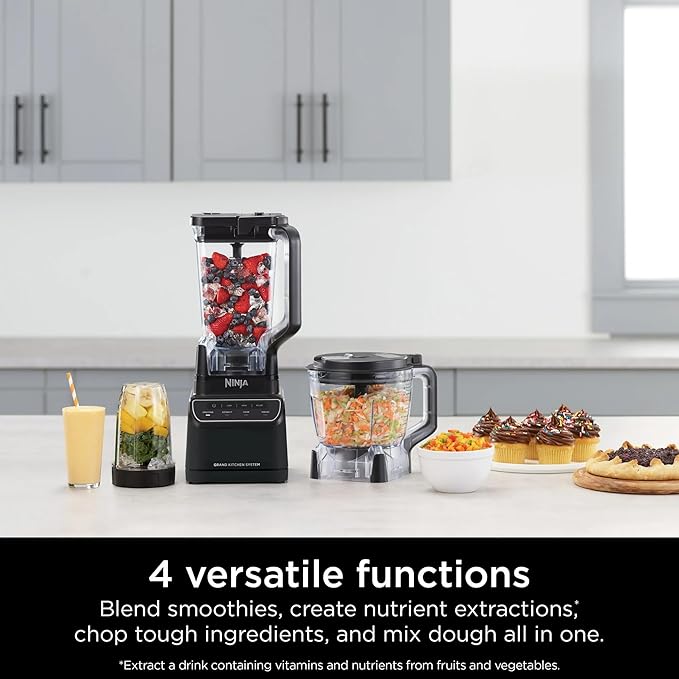 Ninja Grand Kitchen System KS500, 1200-Watt Blender & Food Processor Combo, 72oz Pitcher, 8-Cup Processor Bowl, 18oz To-Go Cup, 4 Preset Programs for Smoothies, Extract, Dough & Chop, Black