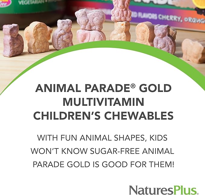 Natures Plus Animal Parade Gold Children's Multivitamin - Orange Flavor - 120 Chewable Tablets, Pack of 2 - Gluten Free - 120 Total Servings