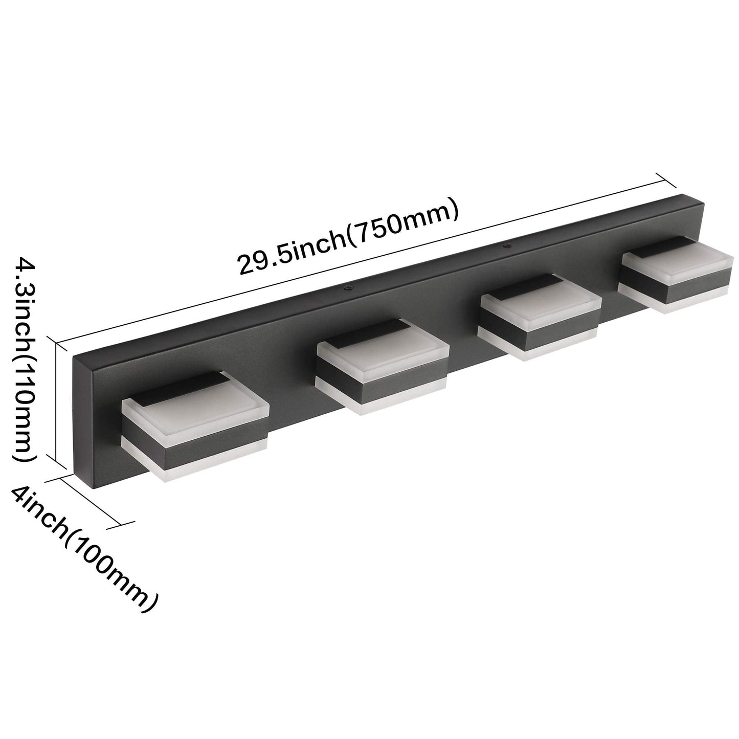 SOLFART 4-Light Dimmable LED Bathroom Light Fixture, Matt Black Vanity Light, Model S8568-4T-6000K