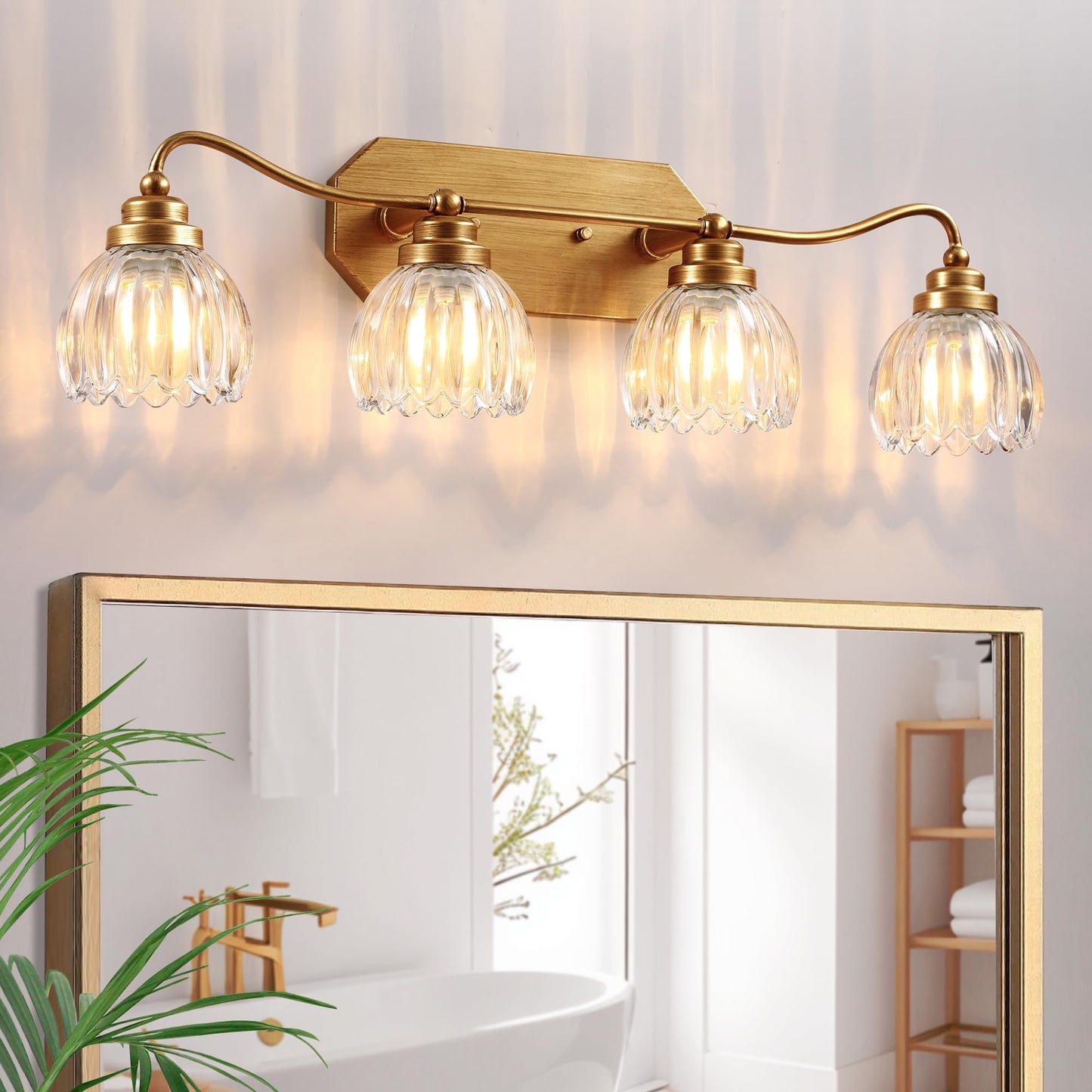 Cmnvmn Vintage Bathroom Light Fixtures  4 Light Gold Bathroom Vanity Light  Matte Antique Brass Finish With Crystal Glass Shade  Wall Sconces Lighting For Bedroom  Living Room  Hallway