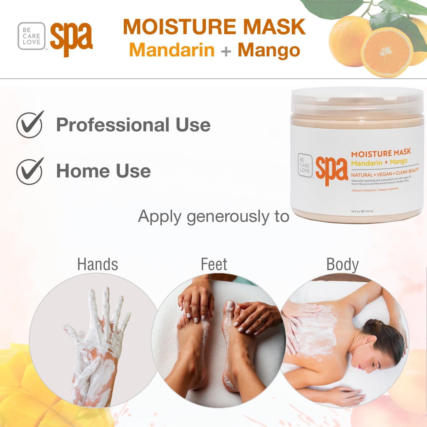 BCL SPA Organic Mandarin and Mango moisture mask for hands, foot mask, and body mask skin care spa treatment, home or profession