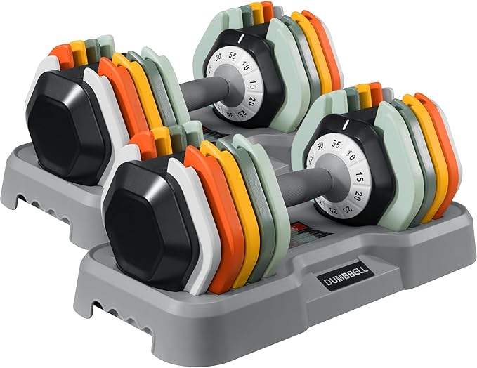 AOTOB 25/55 LBS Adjustable Dumbbell Set, Anti-Slip Fast Adjusting with Turning Handle, Adjustment for Men and Women, Weigh...
