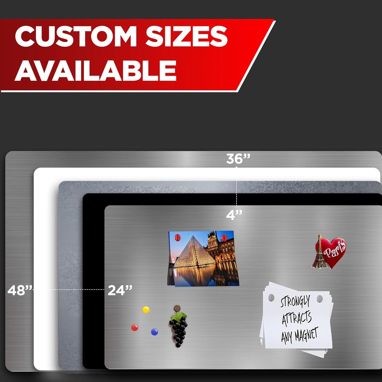 Diamond Life Magnetic Board - Memo & Vision Board for Home, School & Office - Magnet Board for Kids - Pre-drilled Mounting Screws Included (Stainless Steel 24"x48")