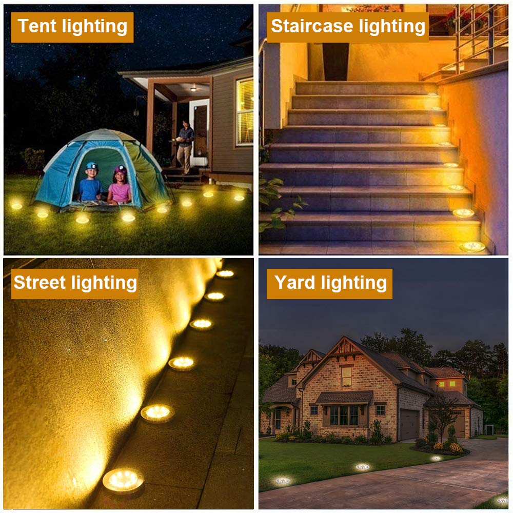 Zgwj Solar Ground Lights, 8 Pack Waterproof Led Disk Lights, Warm White Stainless Steel For Garden, Patio, Walkway, Driveway