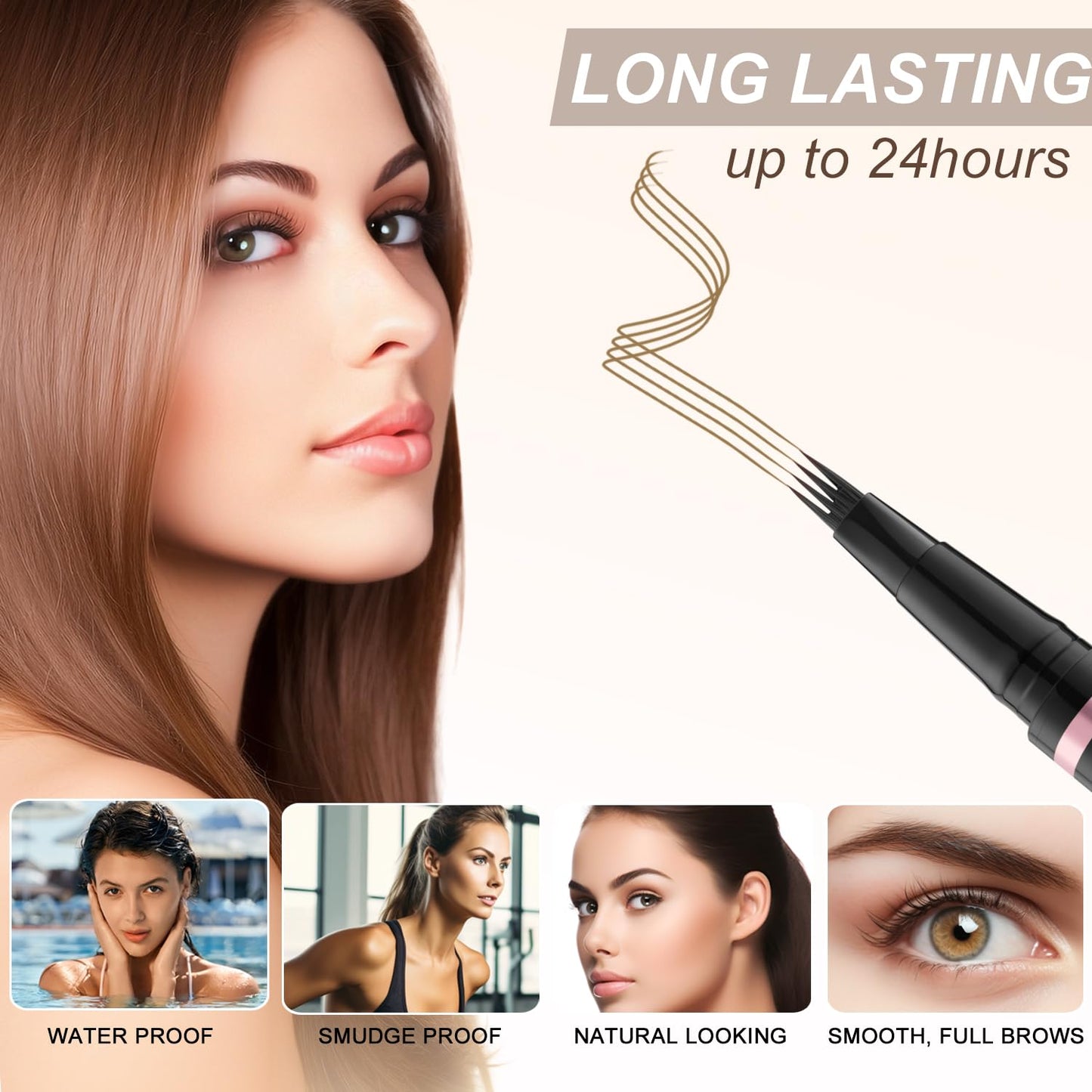 Eyebrow Pencil Makeup Kit, with Waterproof 2-IN-1 Microblading Eyebrow Pen, Eyebrow Pomade, Eyeliner and Dual-ended Eyebrow Brush, Brow Pencil Kit for Natural Eyebrows - Dark Blonde