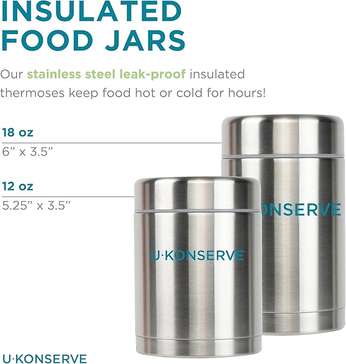 U Konserve Stainless Steel Insulated Food Jar – Vacuum Sealed Thermos for Hot and Cold Food – Wide Mouth - Leak-Proof Container – BPA Free – 12 Ounce