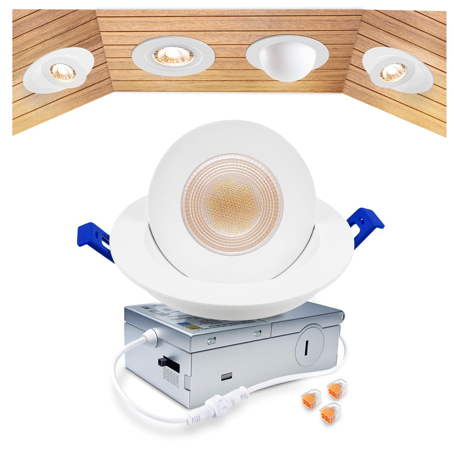 Zouzai 4 Inch 5Cct Gimbal Led Recessed Lights  360+90 Adjustable Directional Recessed Lighting  2700K/3000K/3500K/4000K/5000K Dimmable Retrofit Eyeball Can Lights With Jbox  Etl(White  1 Pack)
