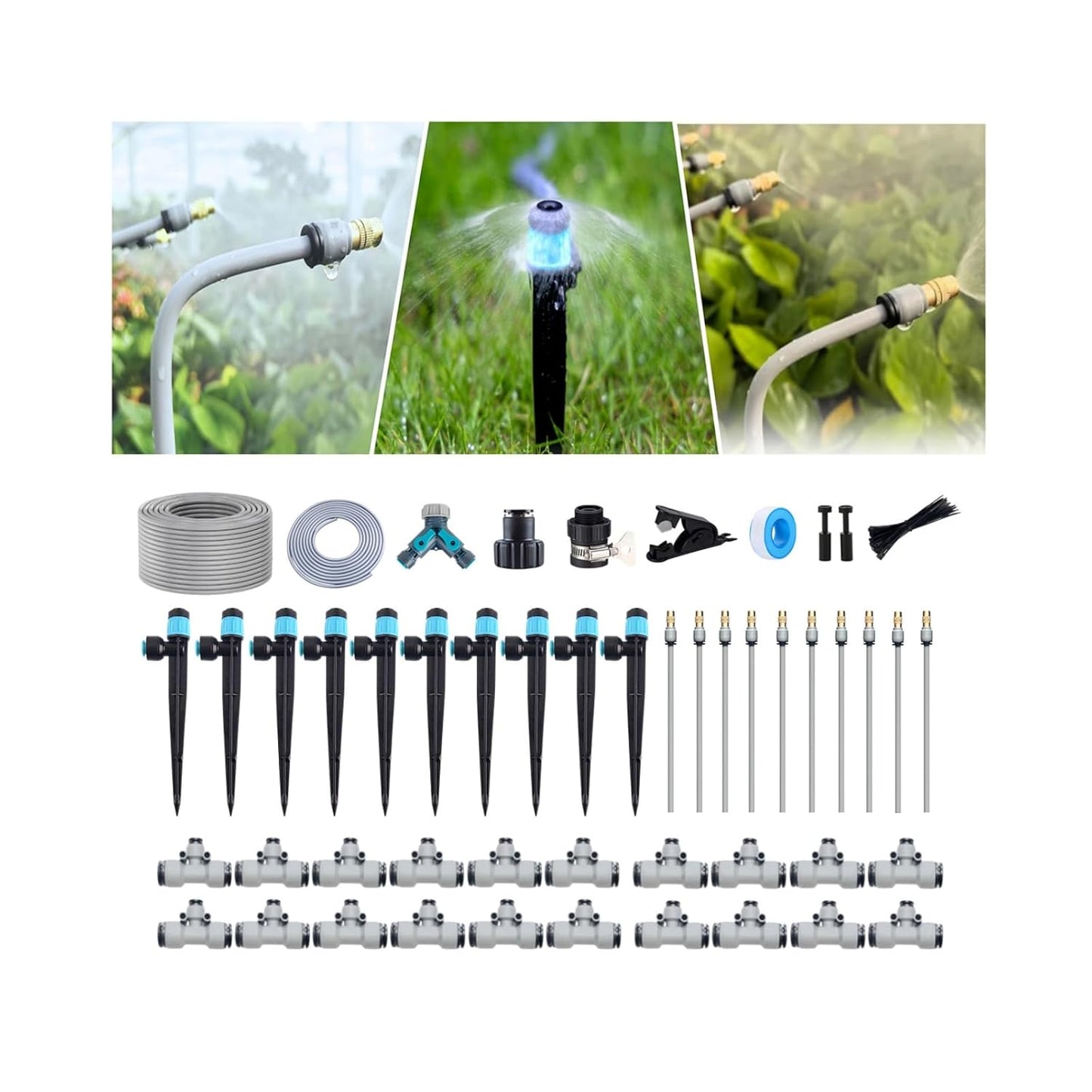 98FT Drip Irrigation System Kit,Quick Installation and Disassembly,with Y-Type Distribution Water Separator,Atomization and Drip Irrigation Nozzles,Flowerpot Garden Plant Yard Watering System.