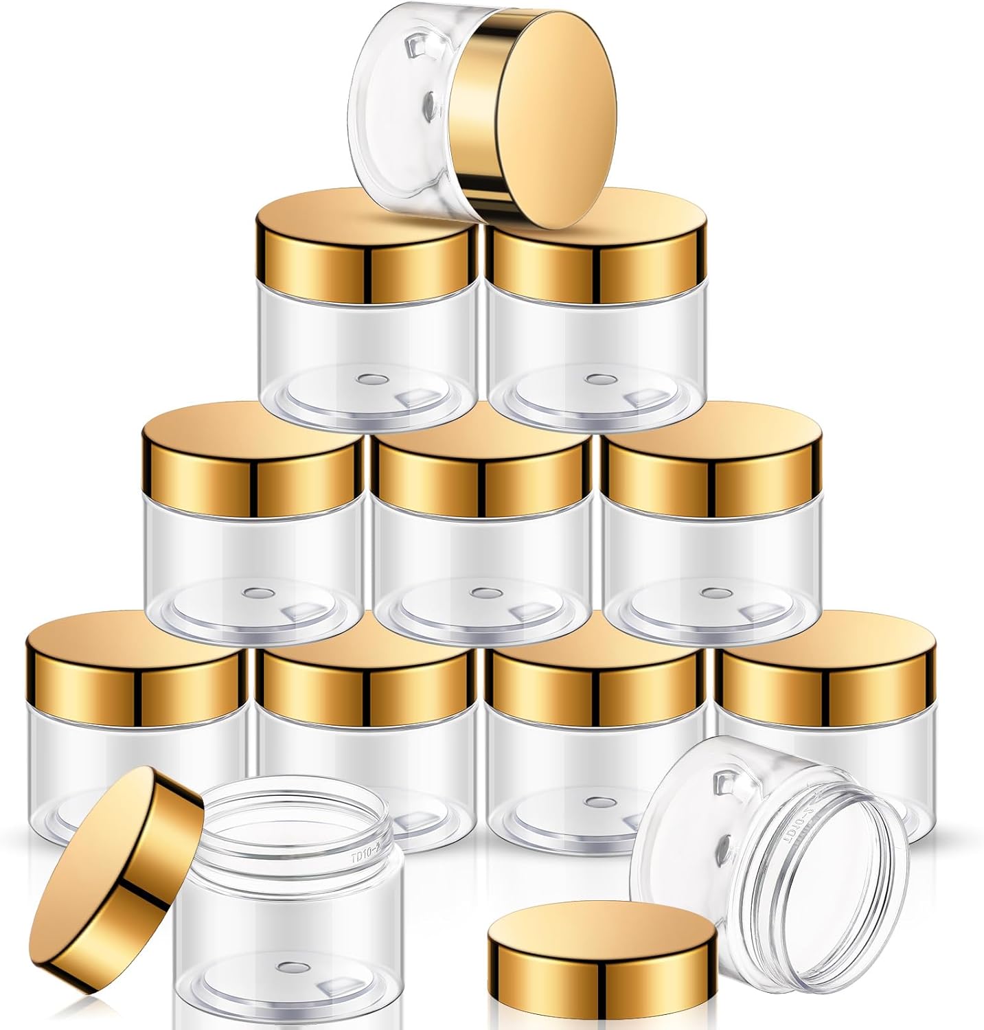 SATINIOR 12 Pack 16 oz Plastic Container Jars with Lids Round Clear Travel Cosmetic Container Slime Jars for Toiletries, Lotion, Cream, Ointments, Makeup, Rhinestone, Samples, Kitchen Storage(Gold)