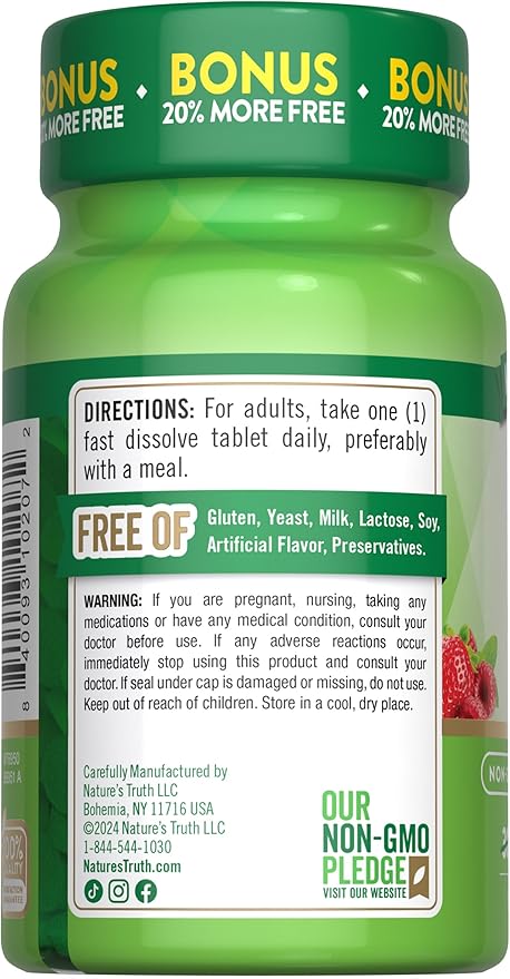 Nature's Truth B12 Vitamin 6000 mcg | Methylcobalamin | 36 Tablets | Fast Dissolve Natural Berry Flavor | Vegan, Non-GMO & Gluten Free