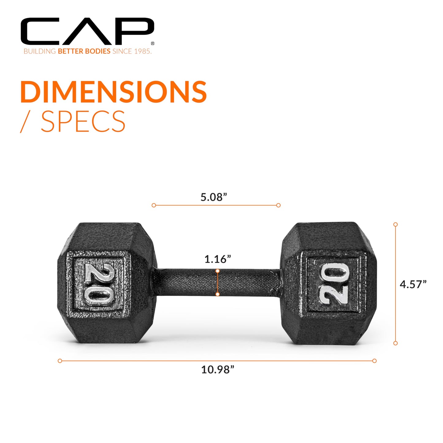 CAP Barbell Cast Iron Hex Dumbbell, Black, Single, 20 lb