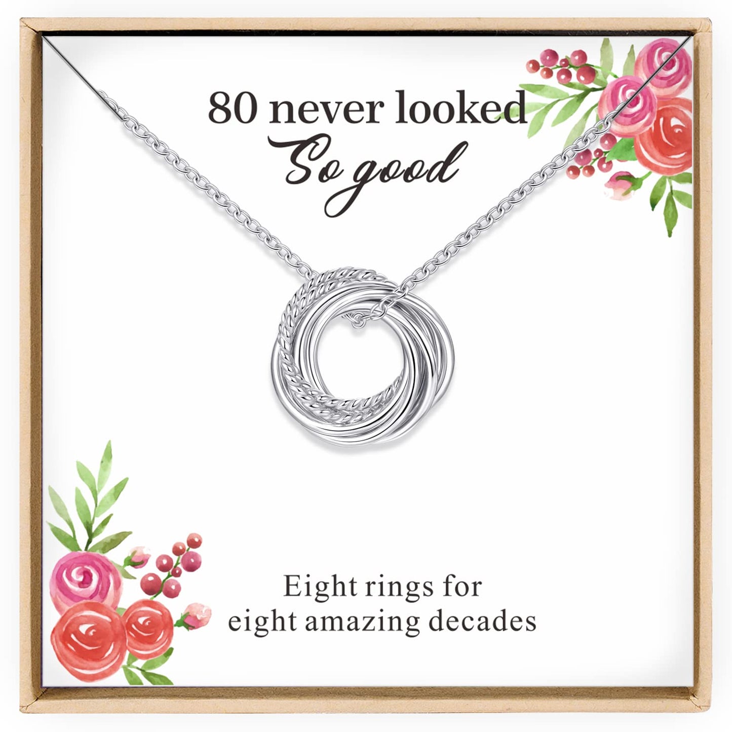 Annamate 80th Birthday Gifts for Women, 925 Sterling Silver Infinity 8 Circle Eight Decades Necklace, Mom Gifts, Mothers Day Jew