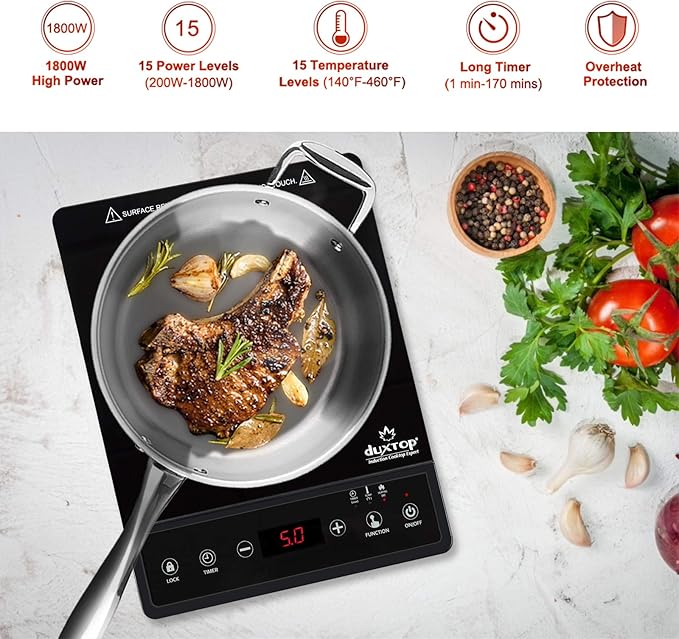 Duxtop Portable Induction Cooktop, Countertop Burner, Induction Burner with Timer and Sensor Touch, 1800W 8500ST E210C2