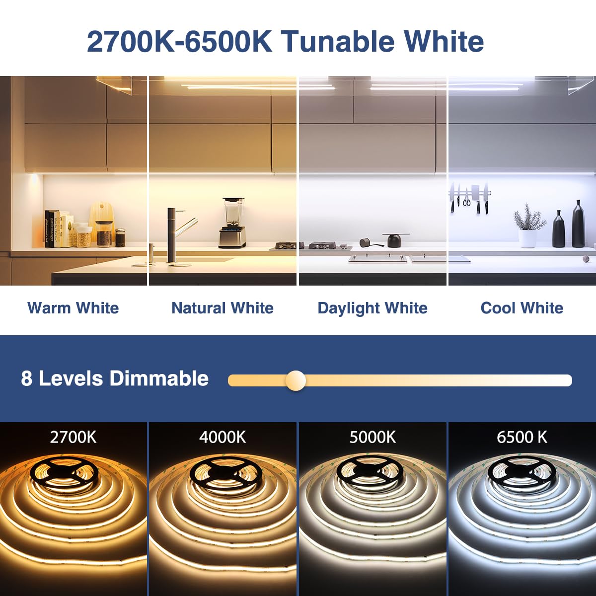 Ustarus COB LED Strip Light 16.4FT 24V Dimmable 2700K-6500K White Model ULS-A