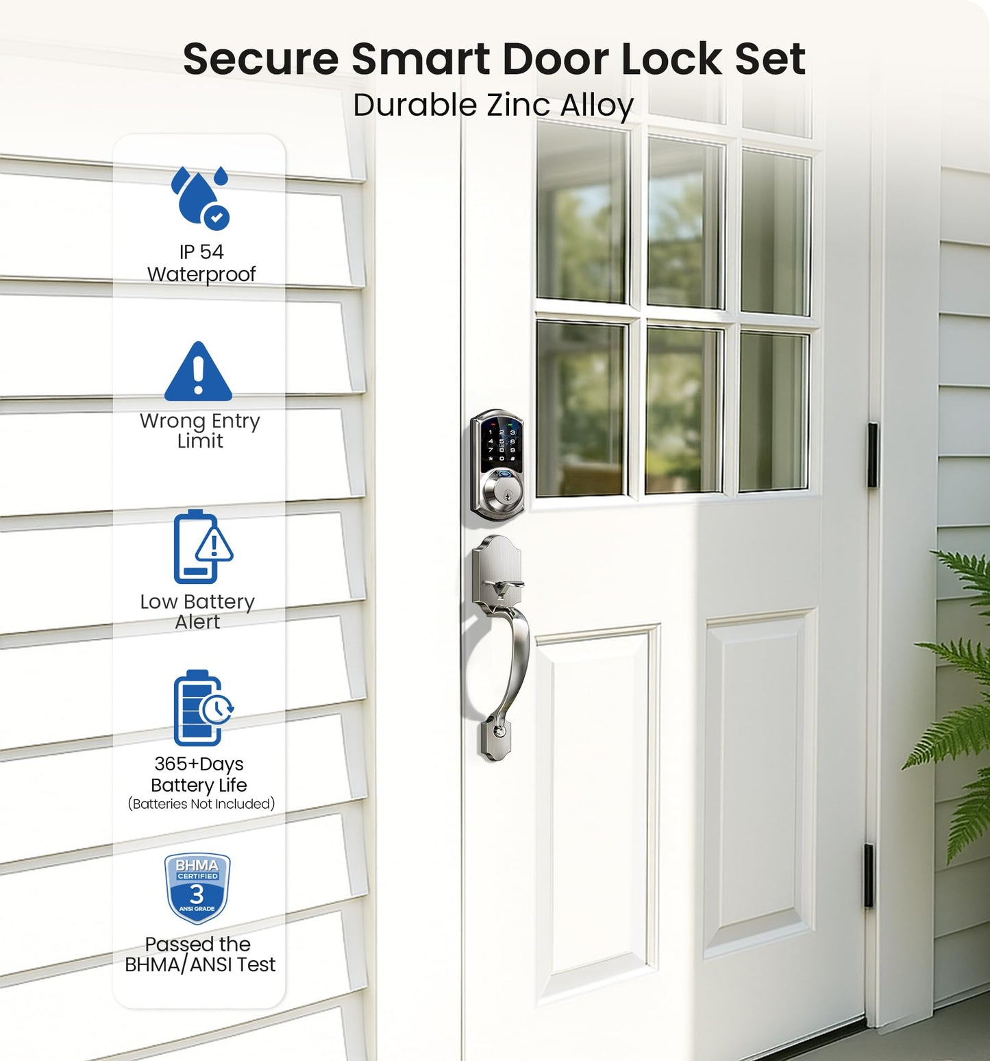 Veise VE07-H Fingerprint Smart Locks for Front Door with Handle Set, App Control, Keyless Entry Keypad Deadbolt, Digital Electronic Touchscreen, Easy Install, Auto Lock, Satin Nickel