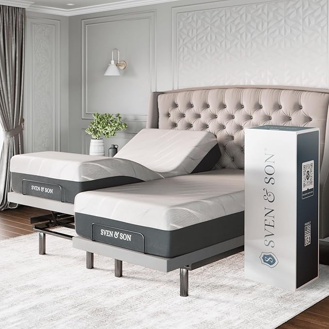 Sven & Son Platinum Adjustable Bed Base Frame + 14 inch Hybrid Spring Matt (Medium Soft), Lumbar Support, Head-Pillow-Til...