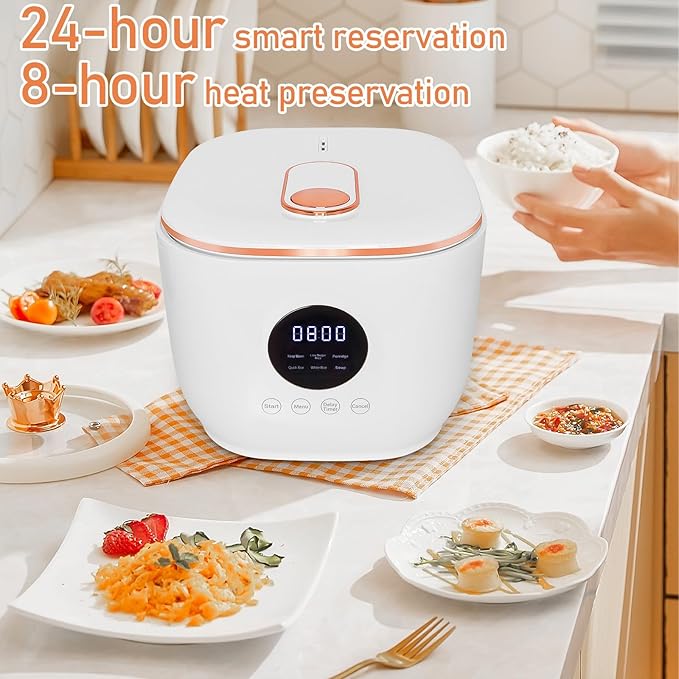 Small Low Carb Rice Cooker 6 Cup, 3L Mini Low Sugar Rice Cooker, with Steamer Basket 5 Cooking Functions Smart Starch Removing 8H Keep Warm for Porridge,Soup,Quick Rice,White Rice(White)